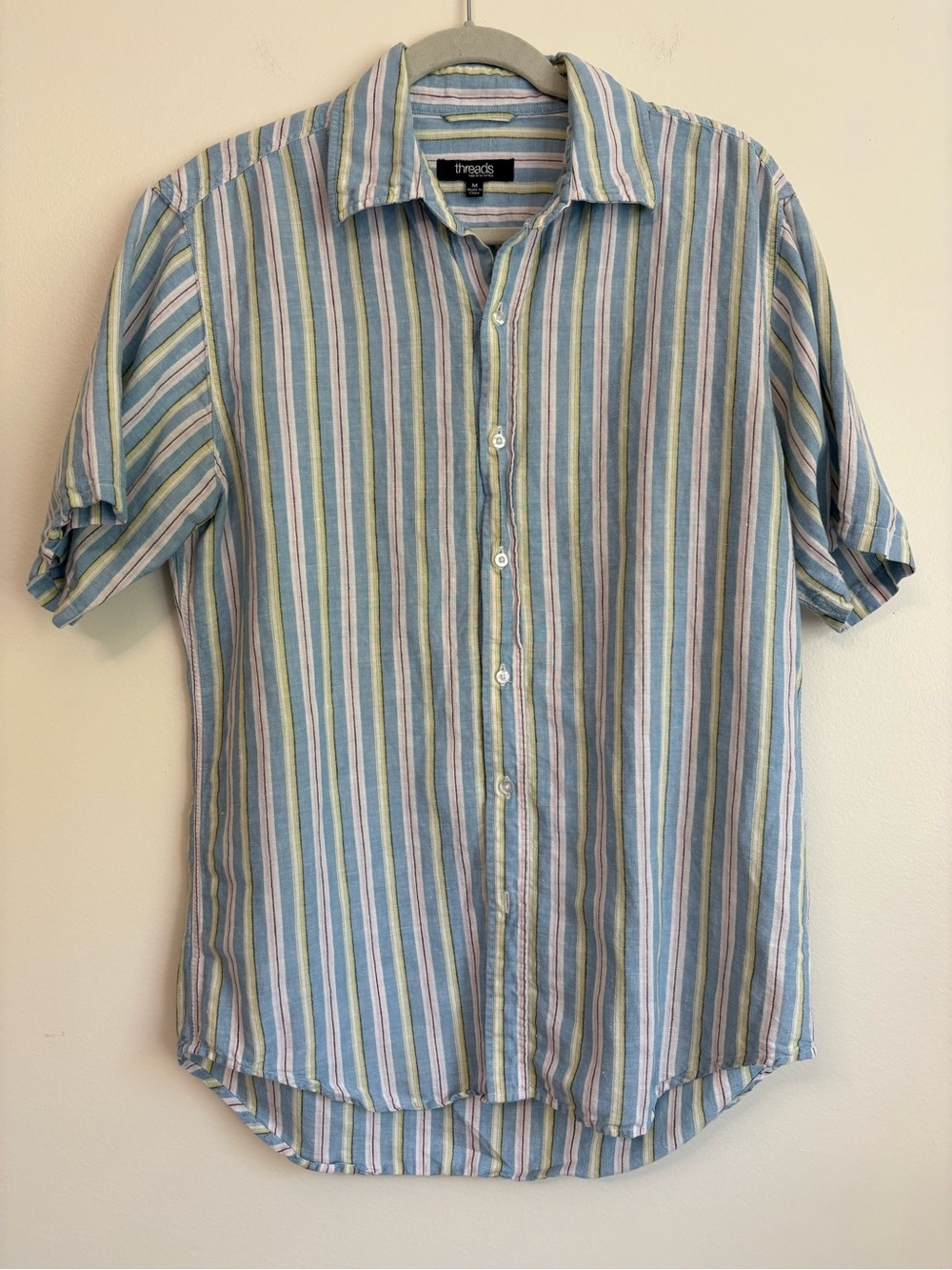 Saks Fifth Avenue Threads Men's Striped Button-Down Linen Blend Sz M